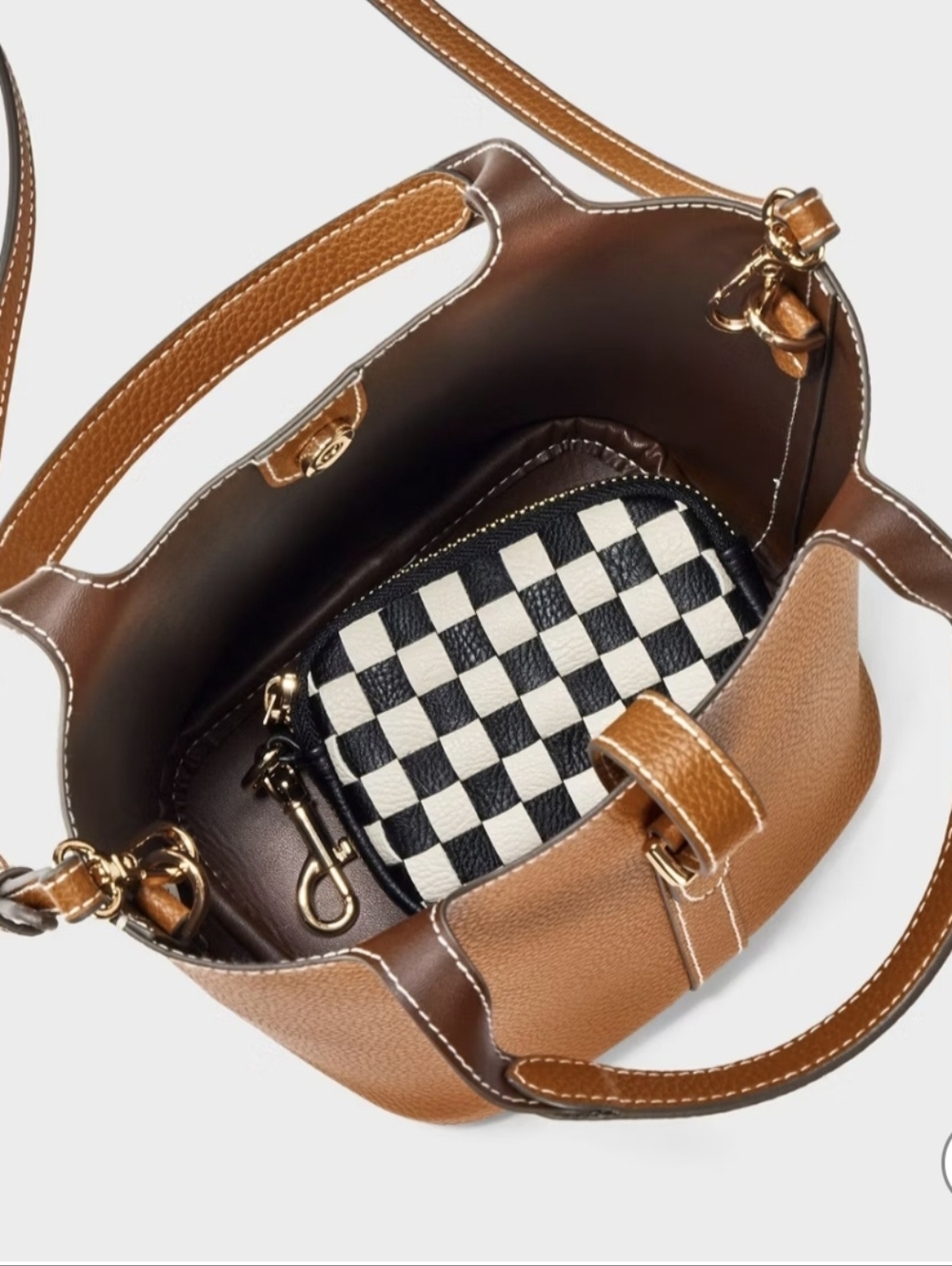A New Day Mini Tulip Tote Brown Crossbody Bag Minimalist Chic Quiet Lux - Picture 4 of 9